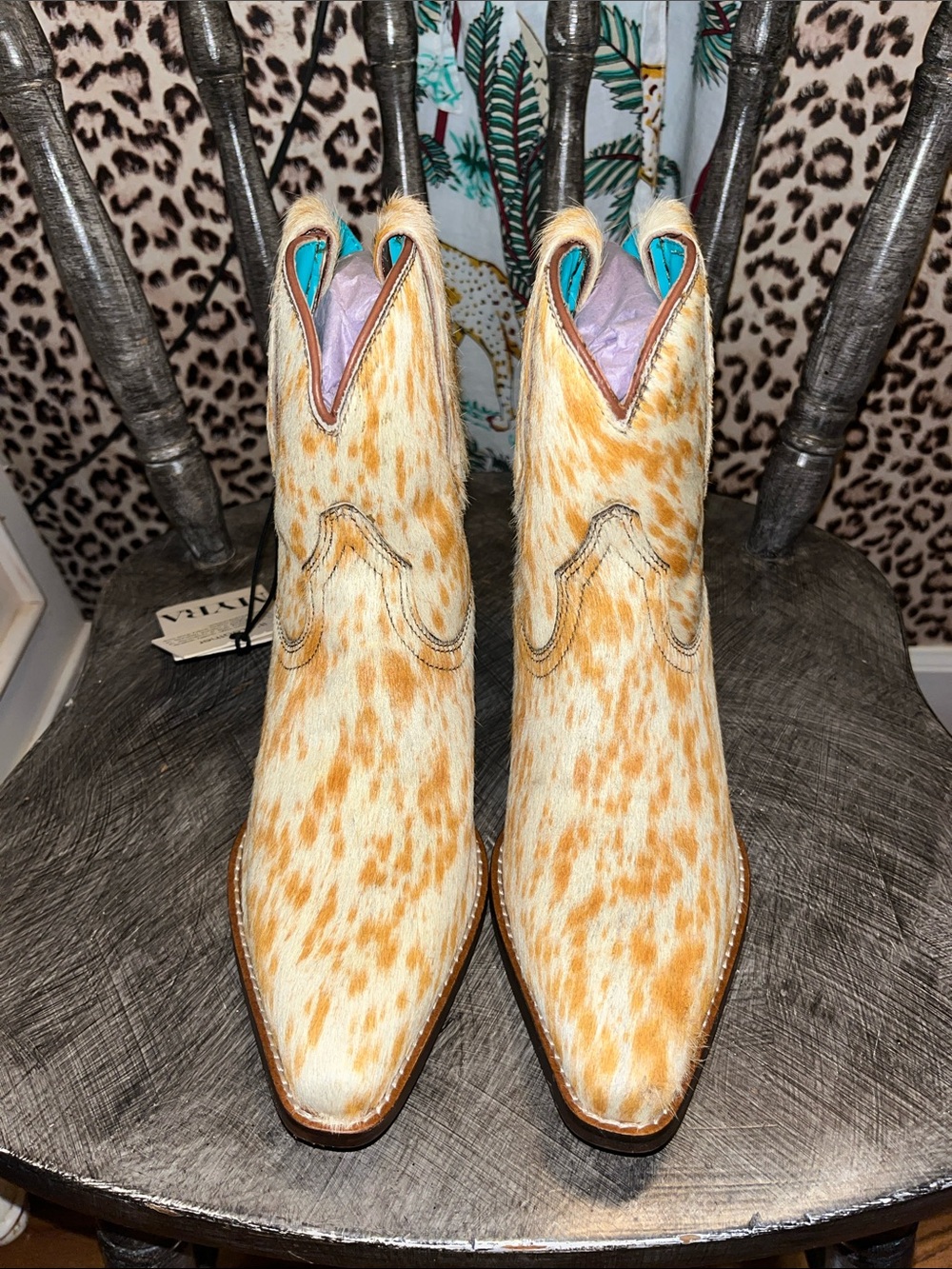 Myra Bag Tan and White Hair-on Leather Western Boot